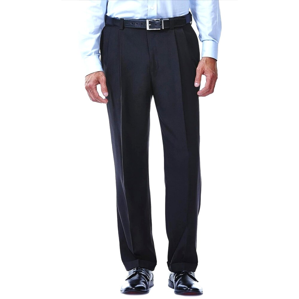 Haggar Dress Pant Pleated Men's 38 x 29 Classic Fit Cuffed No Iron Stretch
